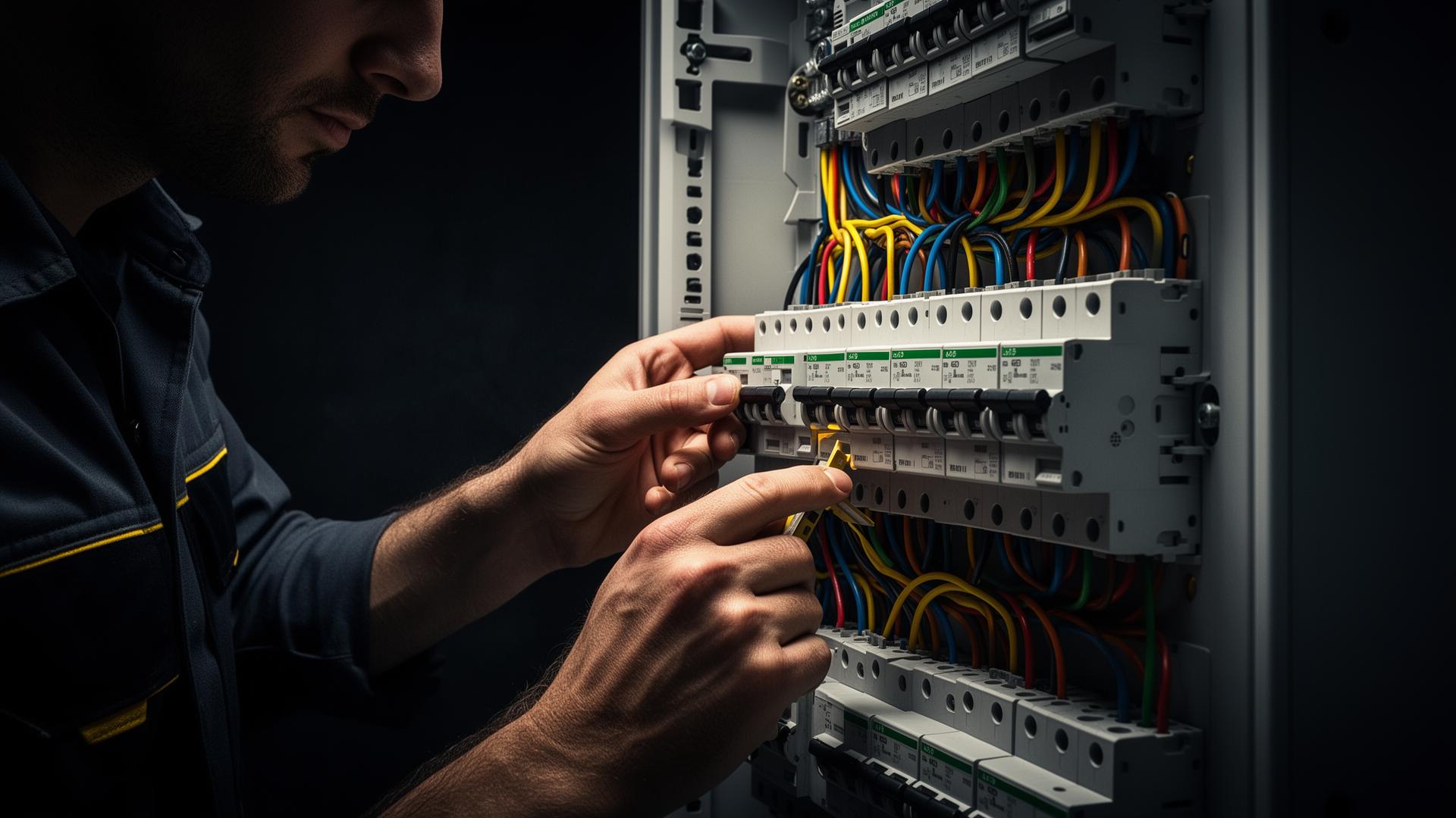 Elektricien installeert moderne zekeringkast